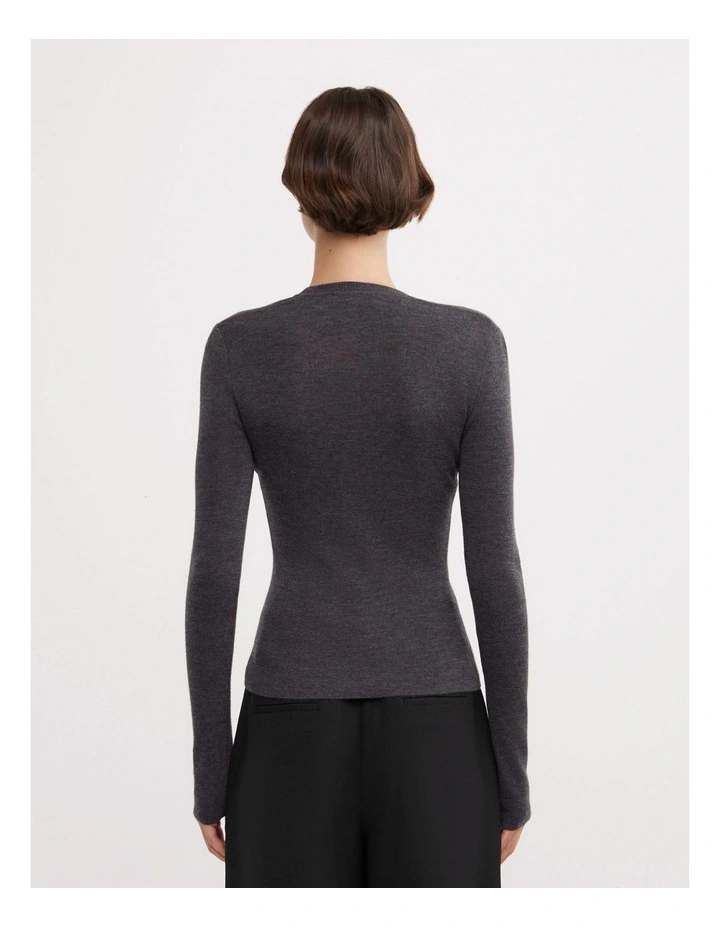 Merino Scoop Neck Knit Jumpers in Charcoal Marle image 2