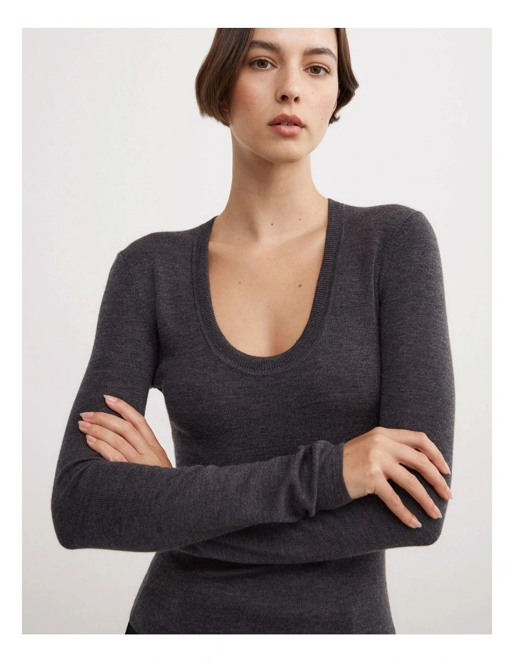 Merino Scoop Neck Knit Jumpers in Charcoal Marle image 4