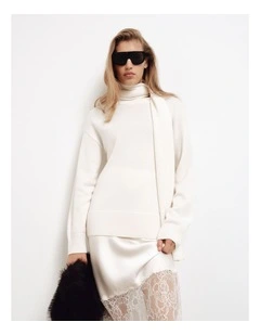 Scarf Detail Knit Jumper in Vanilla