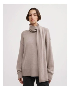 Scarf Detail Knit Jumper in Truffle Marle