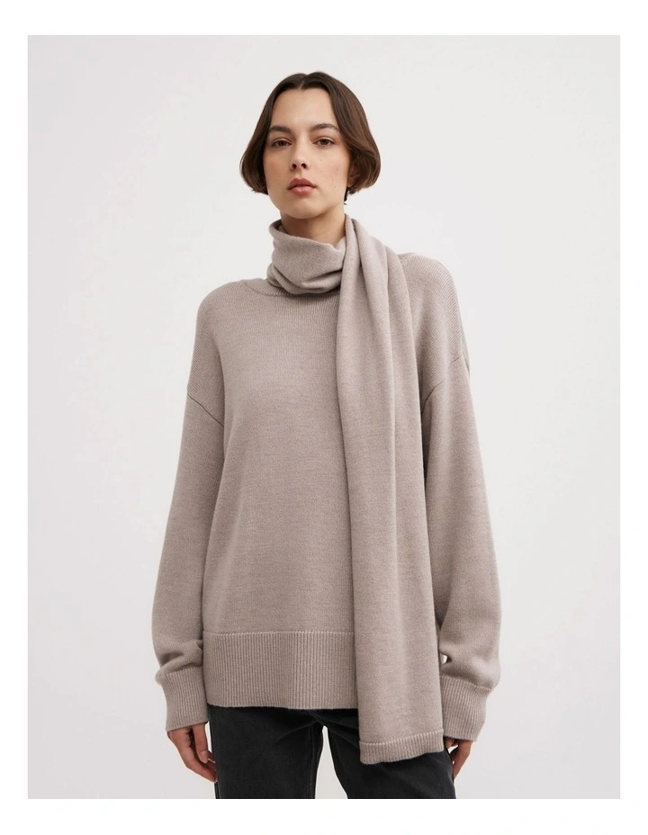 Scarf Detail Knit Jumper in Truffle Marle image 1