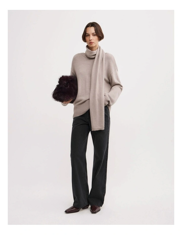 Scarf Detail Knit Jumper in Truffle Marle image 2