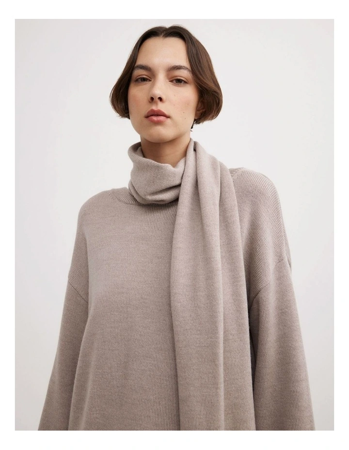 Scarf Detail Knit Jumper in Truffle Marle image 3