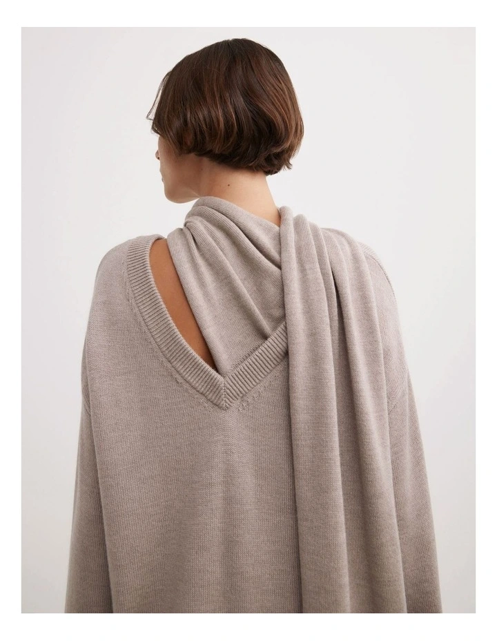 Scarf Detail Knit Jumper in Truffle Marle image 4