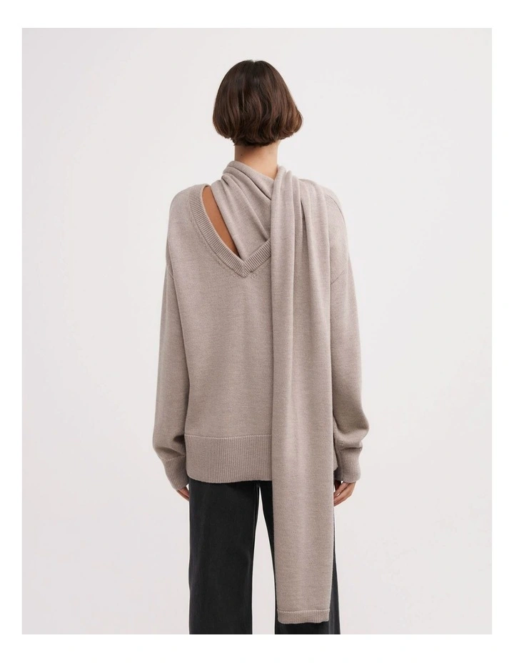 Scarf Detail Knit Jumper in Truffle Marle image 6