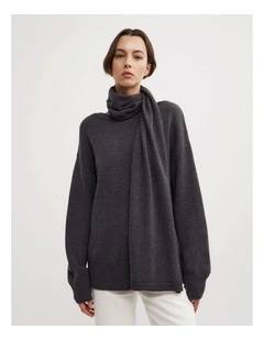 Scarf Detail Knit in Charcoal Marle