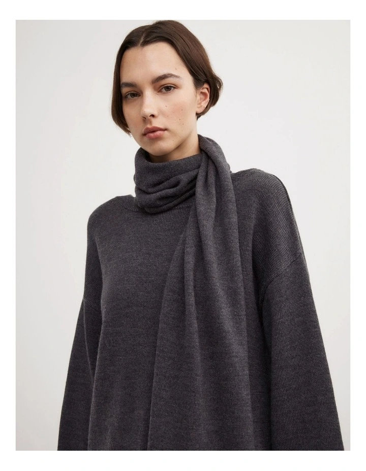 Scarf Detail Knit in Charcoal Marle image 3