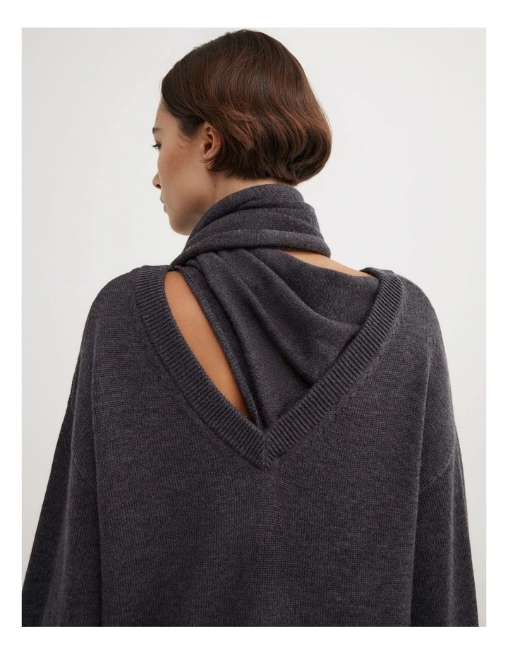 Scarf Detail Knit in Charcoal Marle image 5