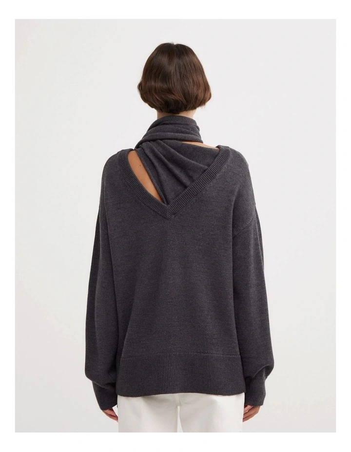 Scarf Detail Knit in Charcoal Marle image 6