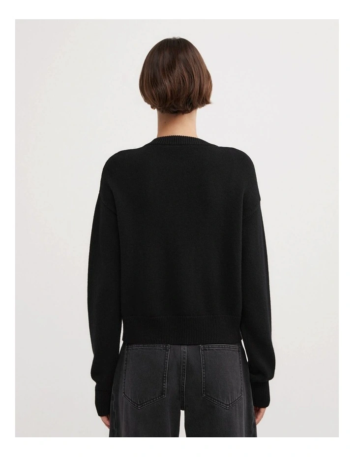 Crew Neck Button Cardigan in Black image 2