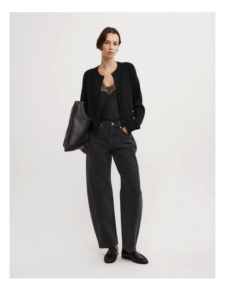 Crew Neck Button Cardigan in Black image 4