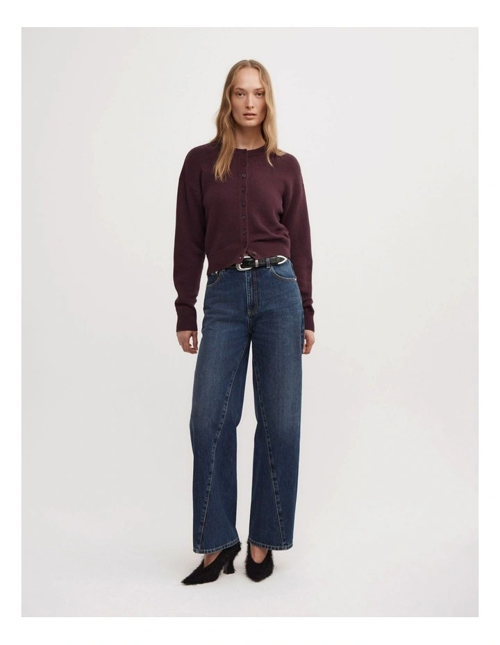 Crew Neck Button Cardigan in Aubergine image 2