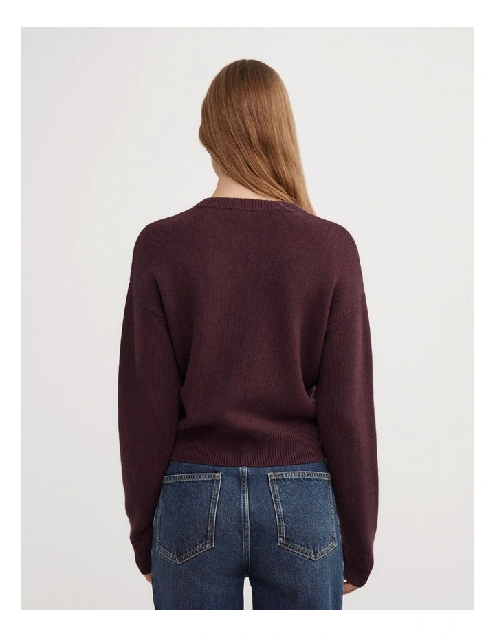 Crew Neck Button Cardigan in Aubergine image 5