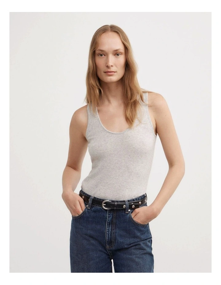 Cashmere Scoop Tank Top in Light Grey Marle image 1