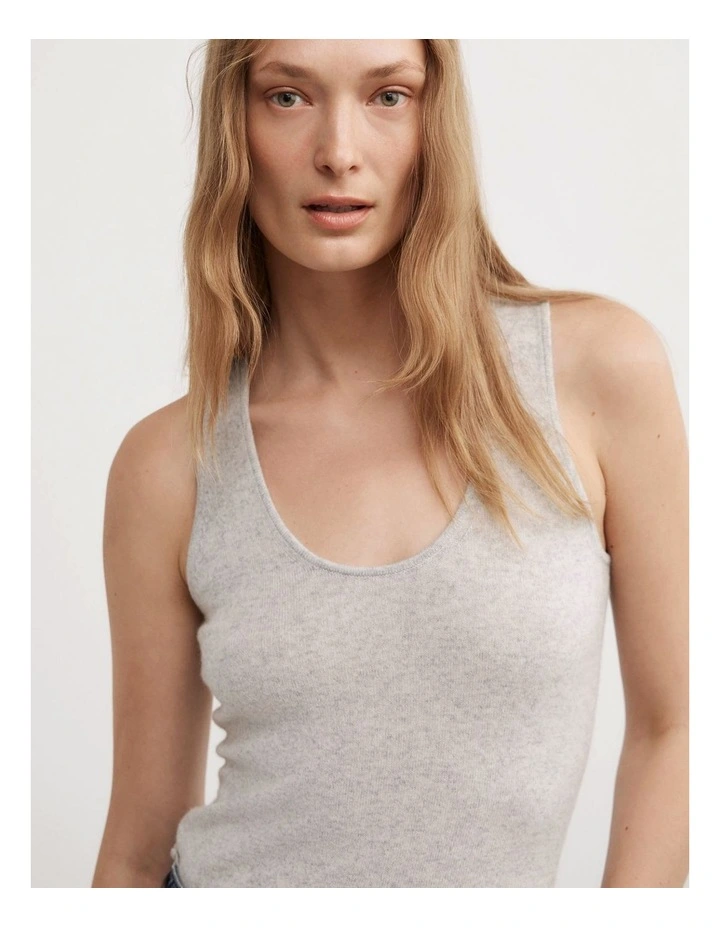 Cashmere Scoop Tank Top in Light Grey Marle image 3