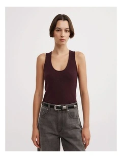 Cashmere Scoop Tank Top in Aubergine