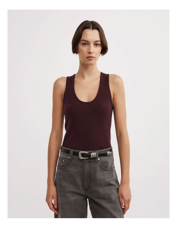 Cashmere Scoop Tank Top in Aubergine image 1