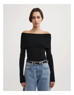 Fold Over Knit Top in Black