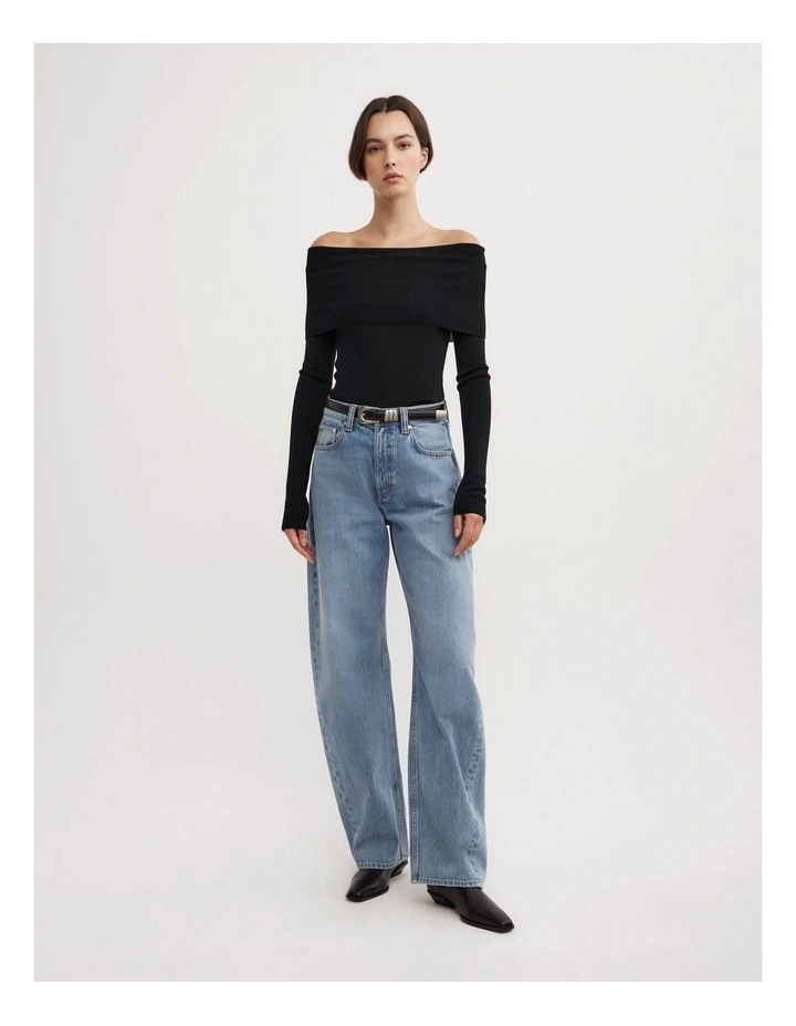 Fold Over Knit Top in Black image 2