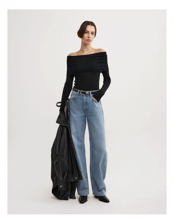 Fold Over Knit Top in Black image 4