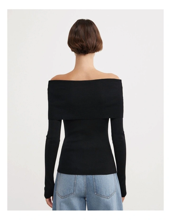 Fold Over Knit Top in Black image 5