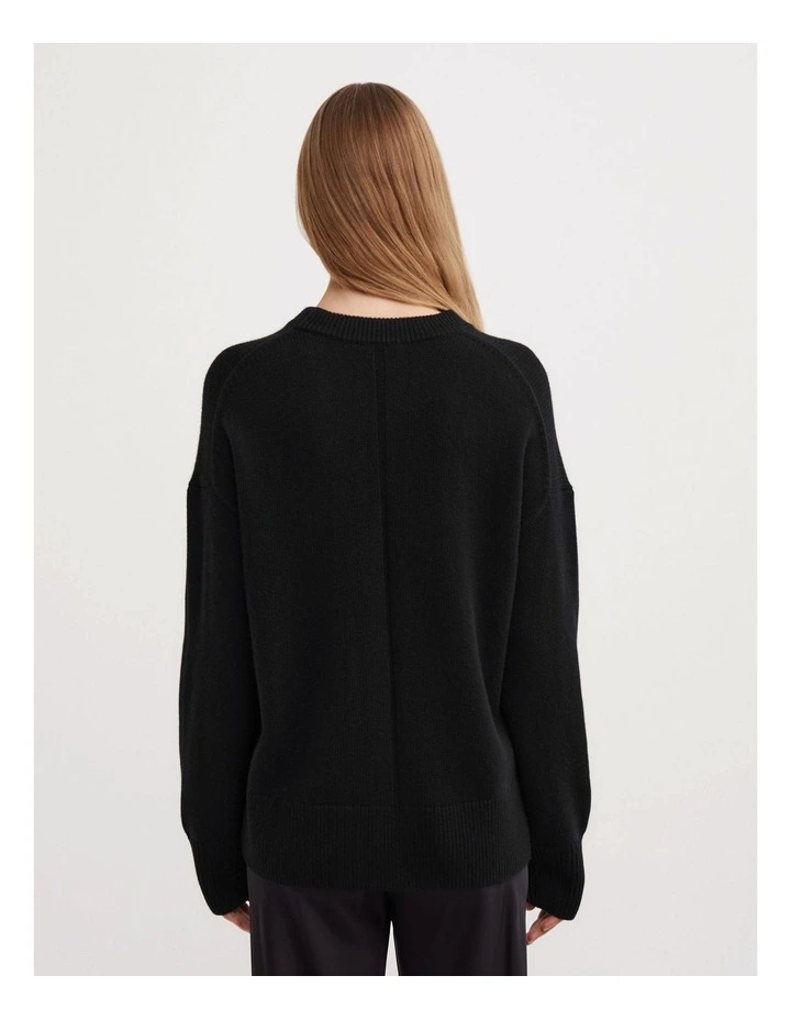 Relaxed Crew Neck Knit Jumpers in Black image 2
