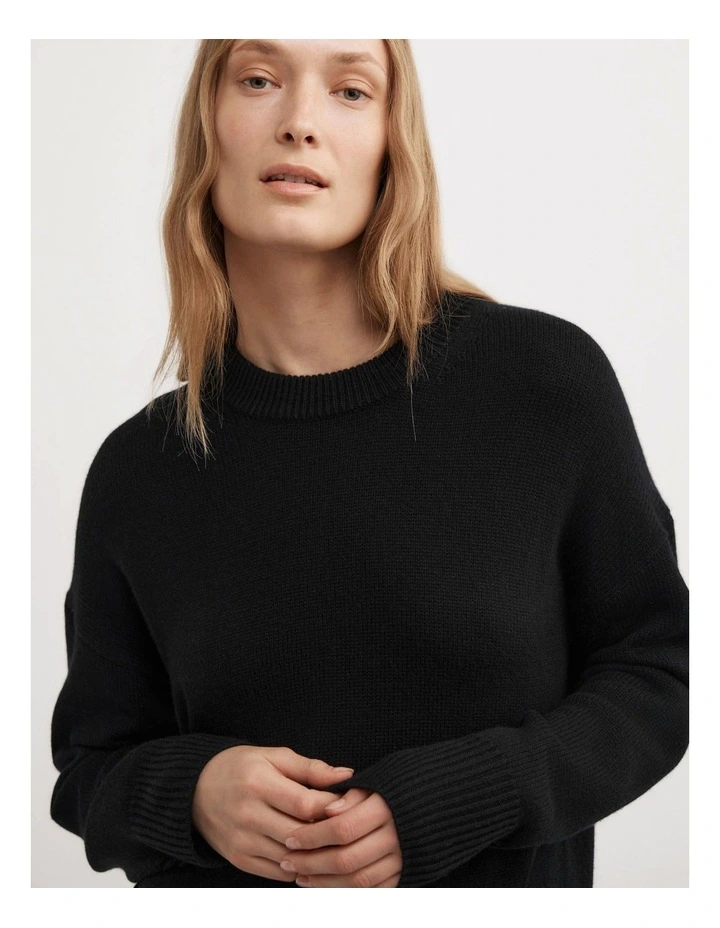 Relaxed Crew Neck Knit Jumpers in Black image 3