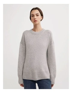 Relaxed Crew Neck Knit Jumpers in Light Grey Marle