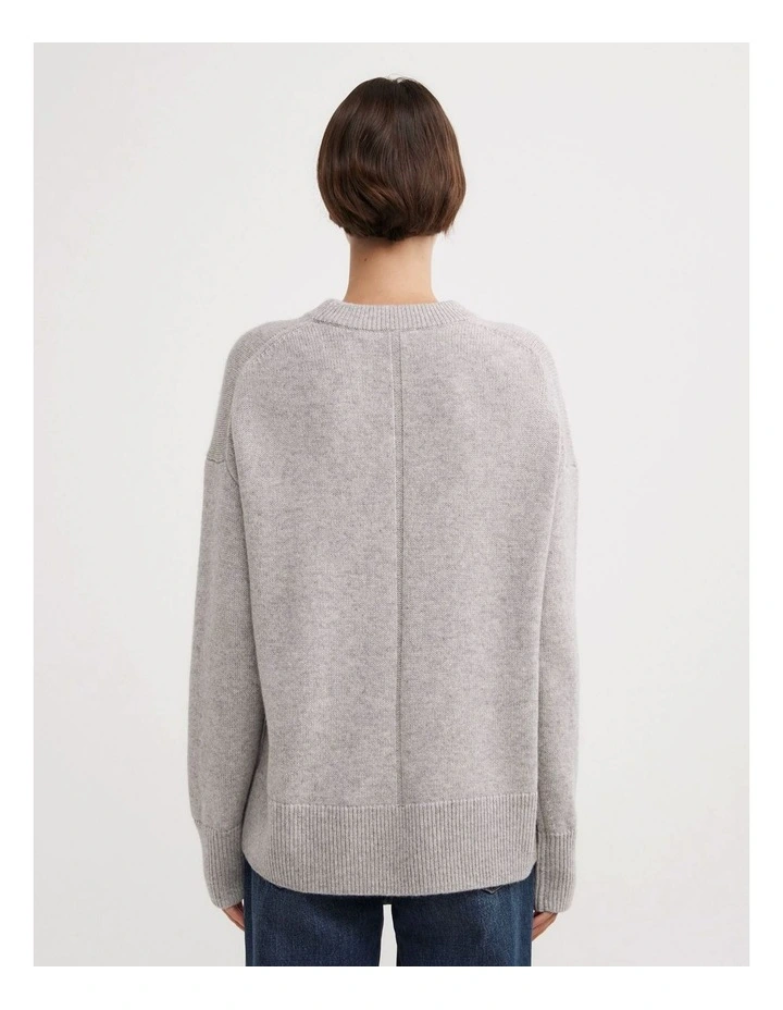 Relaxed Crew Neck Knit Jumpers in Light Grey Marle image 2