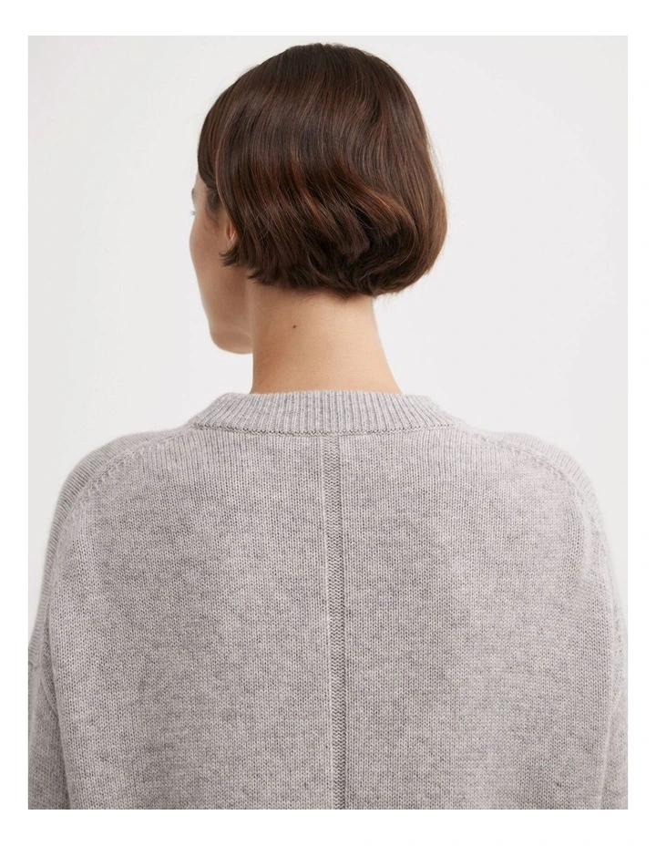 Relaxed Crew Neck Knit Jumpers in Light Grey Marle image 4