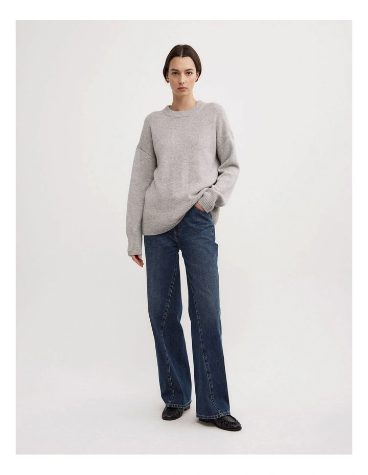Relaxed Crew Neck Knit Jumpers in Light Grey Marle image 5