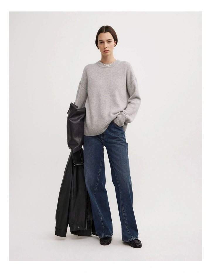 Relaxed Crew Neck Knit Jumpers in Light Grey Marle image 6