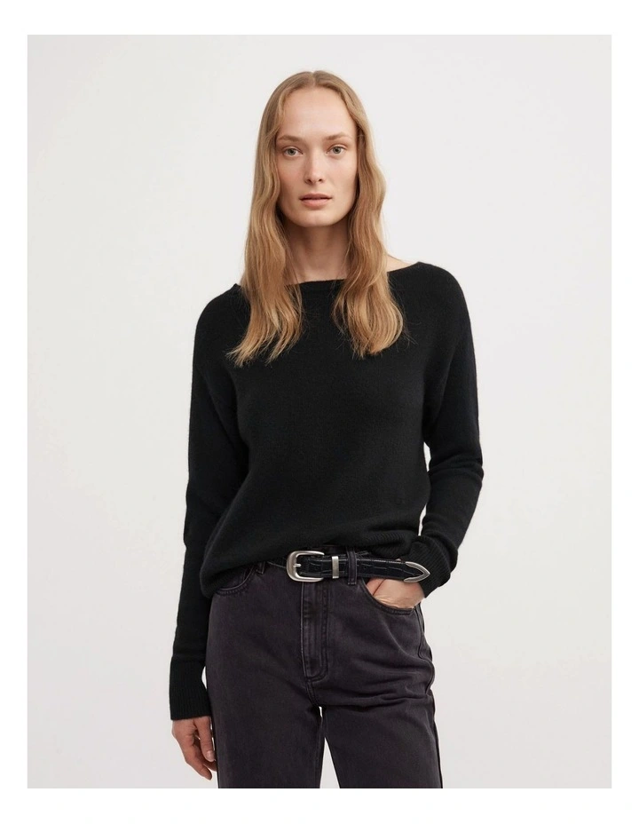 Cashmere Slouch Knit Top in Black image 1