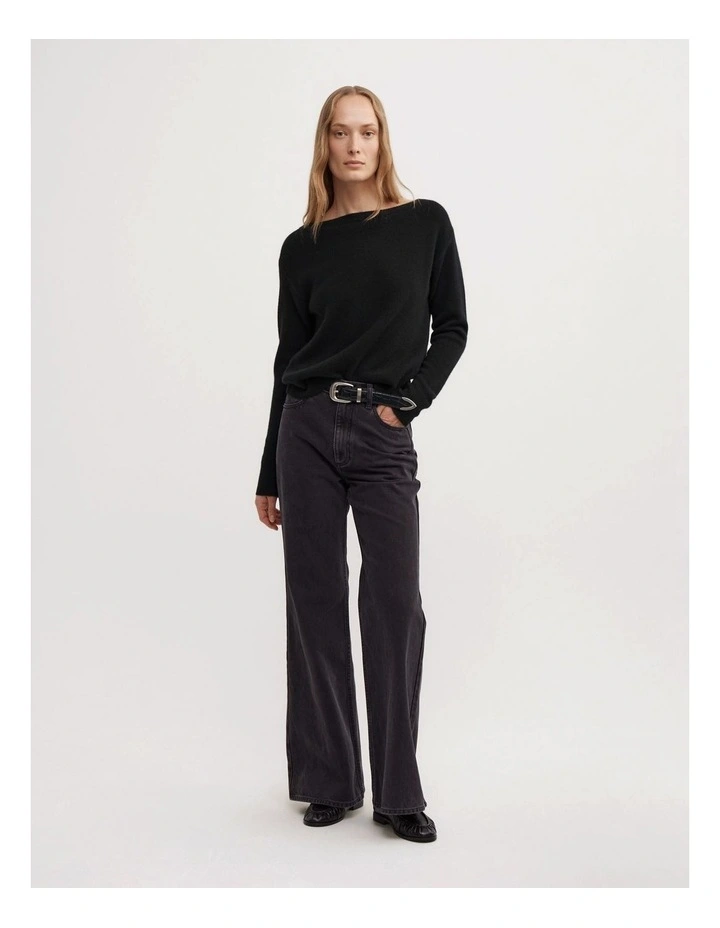 Cashmere Slouch Knit Top in Black image 2