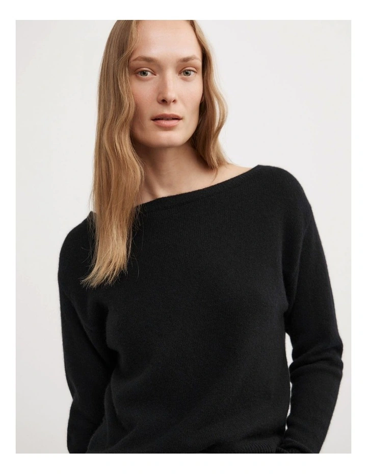 Cashmere Slouch Knit Top in Black image 4