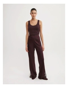 Lace Trim Bias Pant in Plum