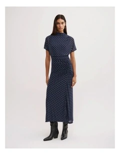 Mock Neck Mesh Dress in Halo Geo