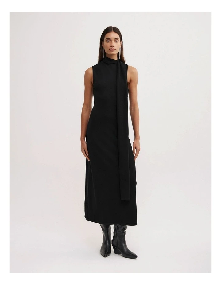 Knit Scarf Dress in Black image 1