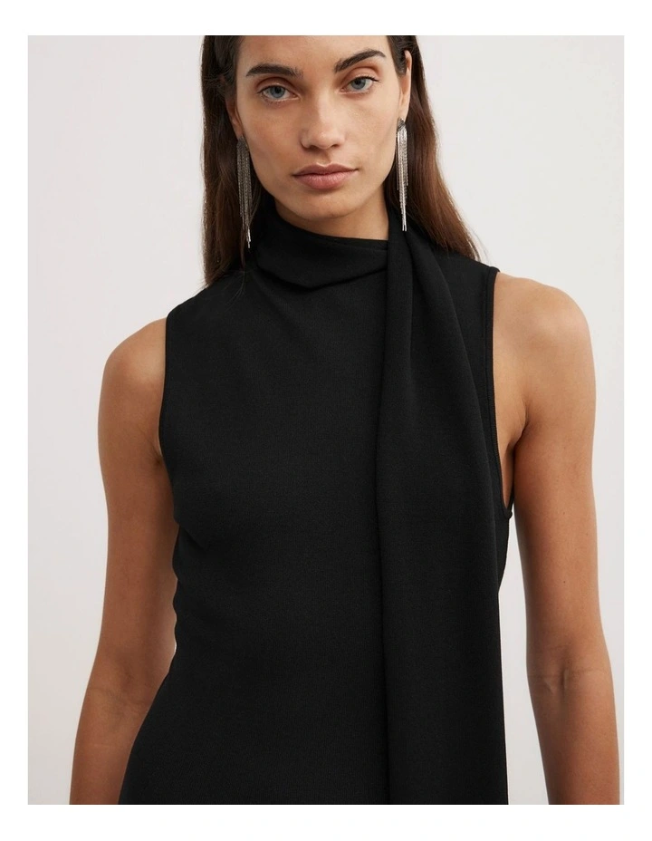 Knit Scarf Dress in Black image 3