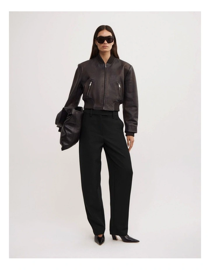 Crop Burnished Bomber Jacket in Chocolate image 2