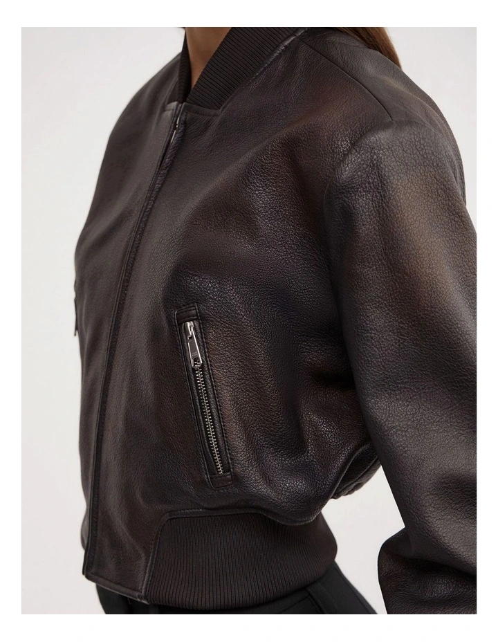 Crop Burnished Bomber Jacket in Chocolate image 4
