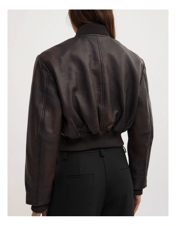 Crop Burnished Bomber Jacket in Chocolate image 5
