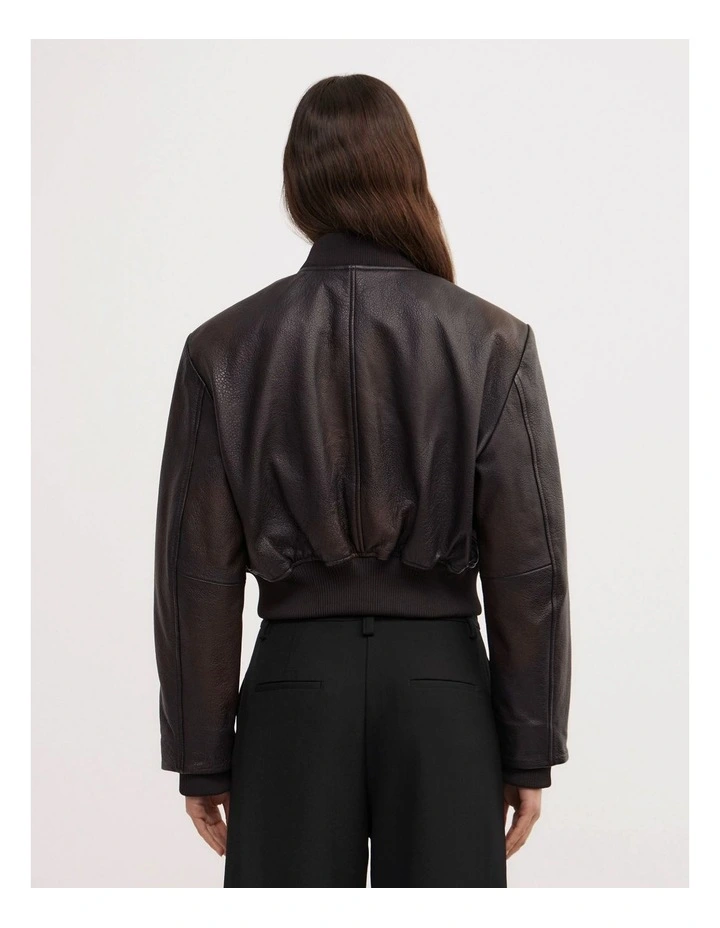 Crop Burnished Bomber Jacket in Chocolate image 6