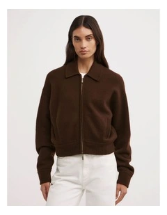Wool Knit Bomber Jacket in Espresso