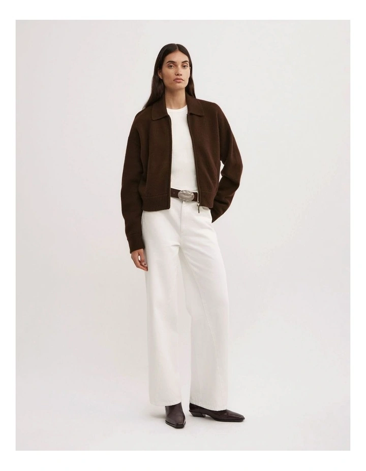 Wool Knit Bomber Jacket in Espresso image 2