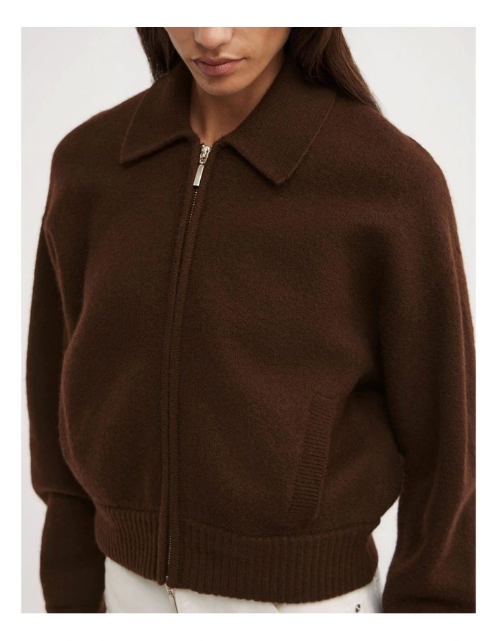 Wool Knit Bomber Jacket in Espresso image 3