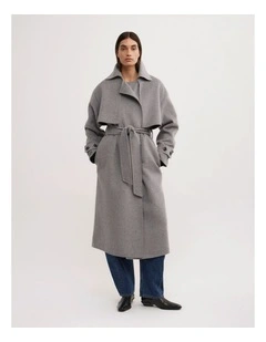 Wool Blend Trench Coat in Light Grey Marle