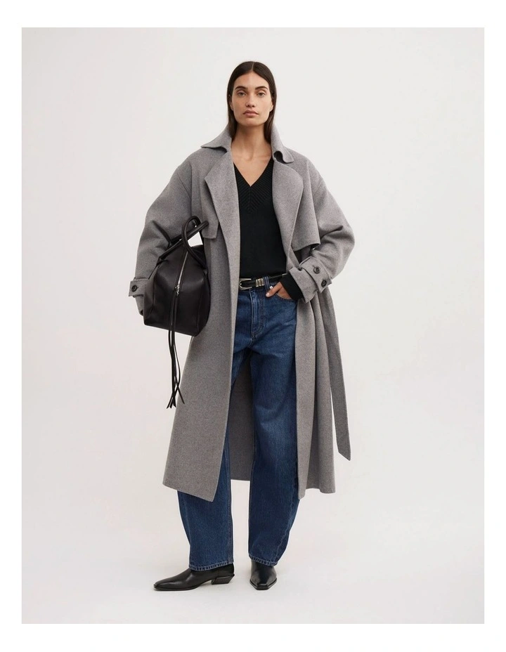 Wool Blend Trench Coat in Light Grey Marle image 2