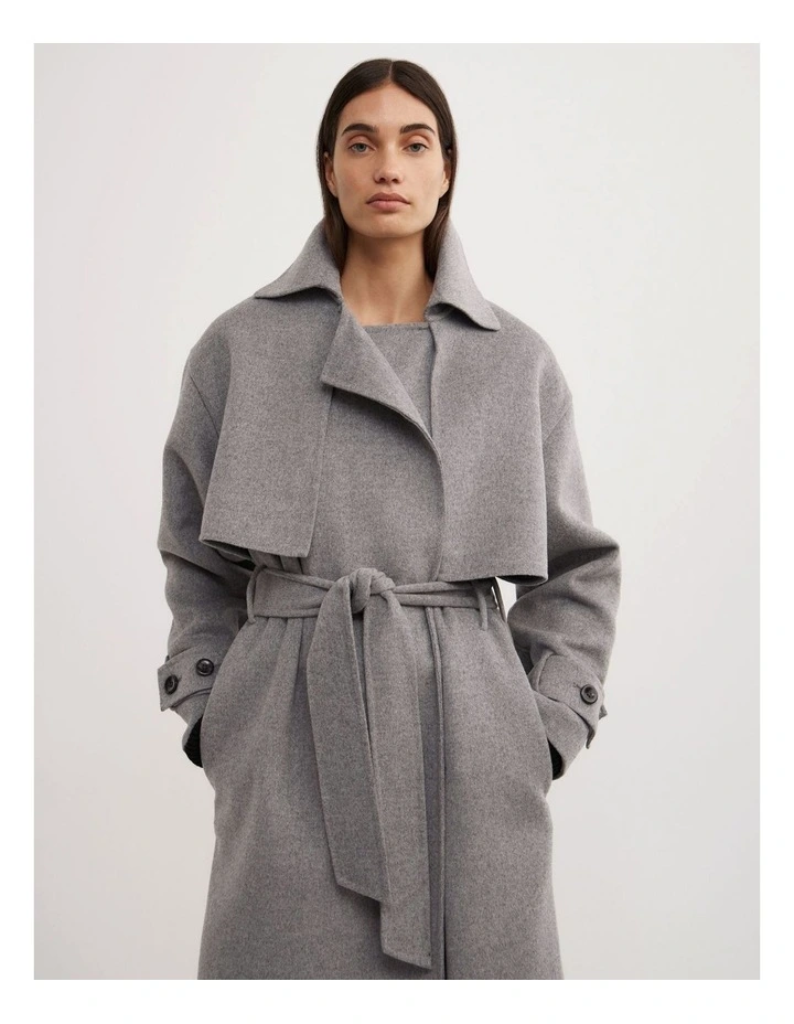 Wool Blend Trench Coat in Light Grey Marle image 3