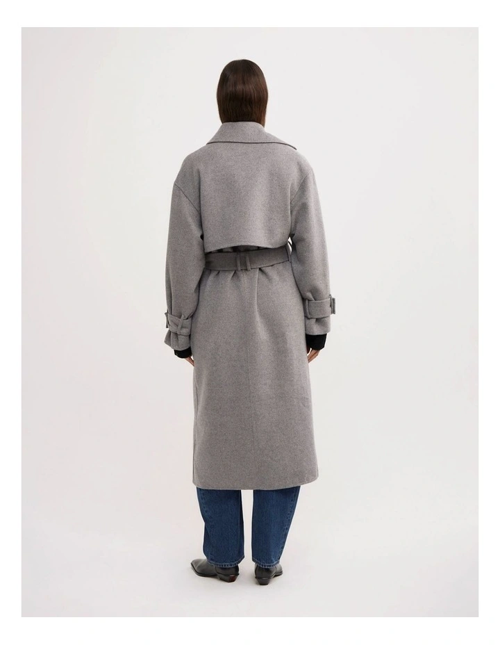 Wool Blend Trench Coat in Light Grey Marle image 4